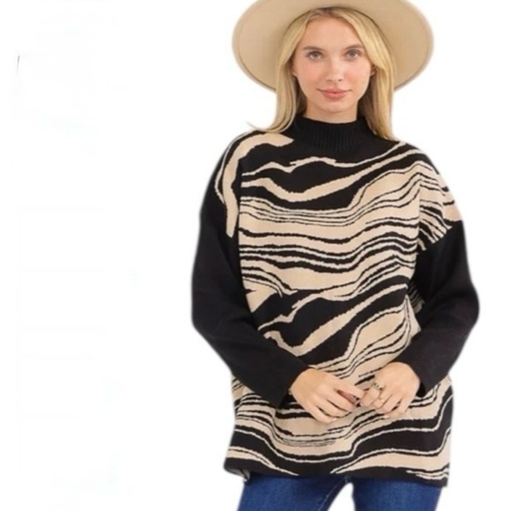 Entro Black and Tan Cowl Neck Sweater